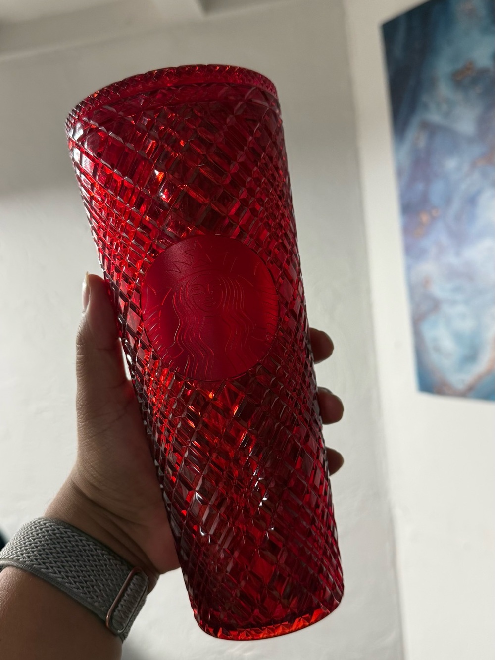 Starbucks Red Faceted Tumbler with Embossed Logo